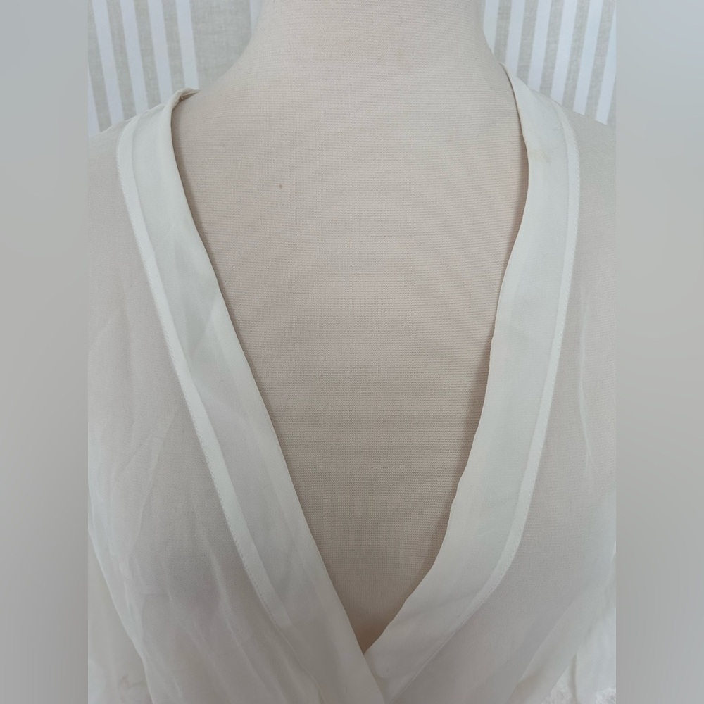 Oscar de la Renta Pink Label Robe Ivory Mesh Lace Sleeve Women’s Size Small - Picture 6 of 11